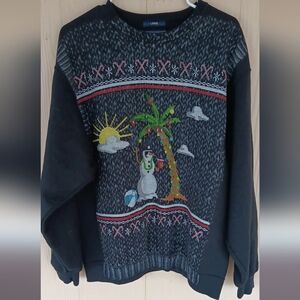 American Rag Mens Pullover Holiday Christmas Sweatshirt Snowman Black Large